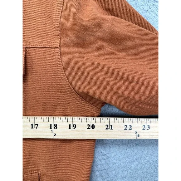 Paper Crane Jacket Womens Medium Rust Brown Sherpa Collared Hooded Denim Coat - Picture 10 of 12